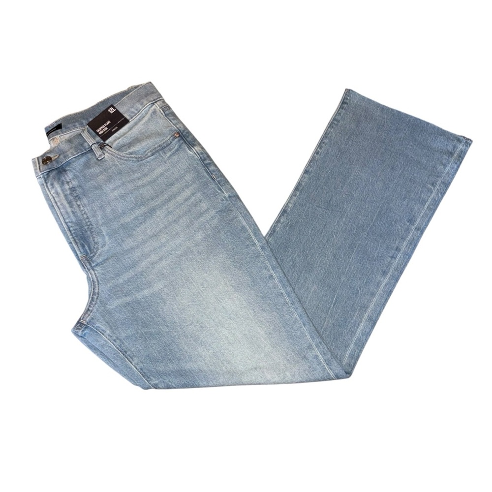 Express Cropped Flare Light Wash High Rise Raw Hem Stretch Jeans Size 12 Long - Picture 5 of 13